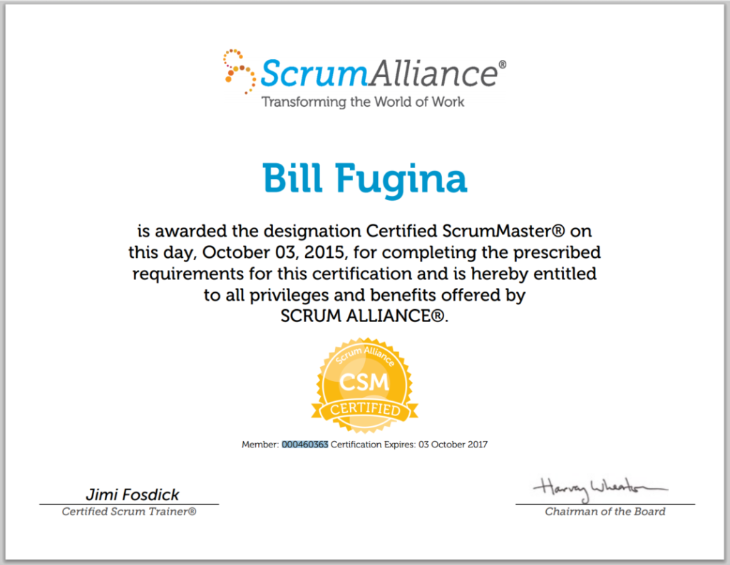 ScrumAlliance CSM Certificate